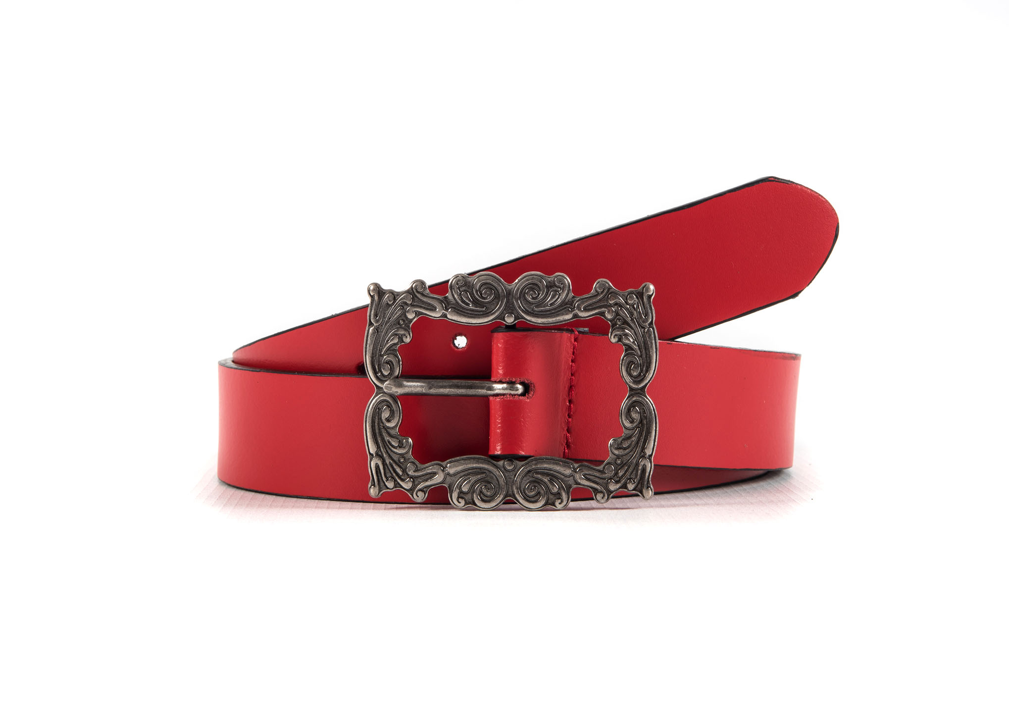 cintura donna in vera pelle liscia color rosso con fibbia free - anni 70